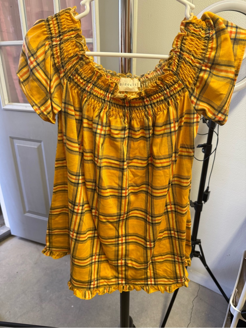 Yellow Plaid Off-Shoulder Tunic